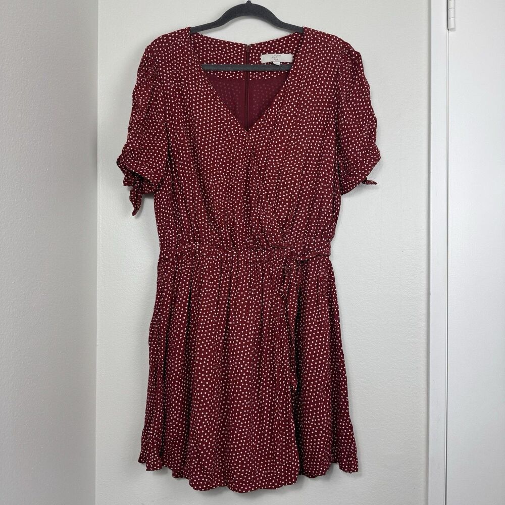 Loft Dress Women’s Size 14 Red Polka Dot Wrap Skort Midi V-Neck Short Sleeve